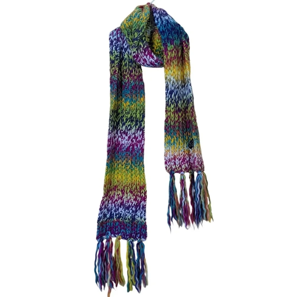 New York & Company Knit Scarf Women's Rainbow Multicolor Fringed Ends‎ One Size